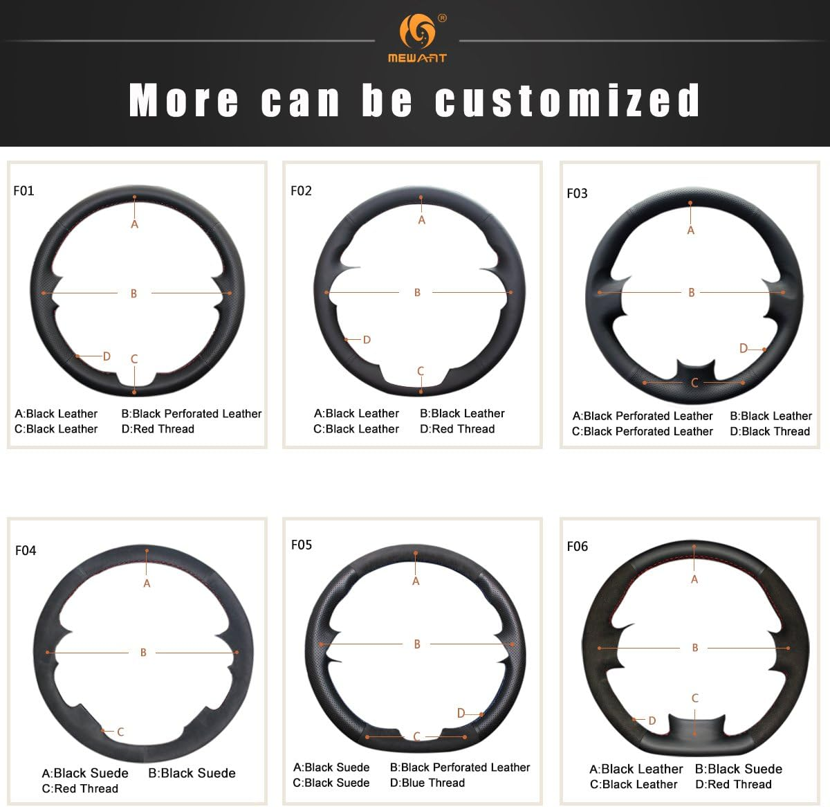 MEWANT Customiezd Black Genuine Leather Car Steering Wheel Covers for Nissan Almera (N16) 2000-2003 / X-Trail (T30) 2001-2003 / Terrano 2 2001-2002 image number 3