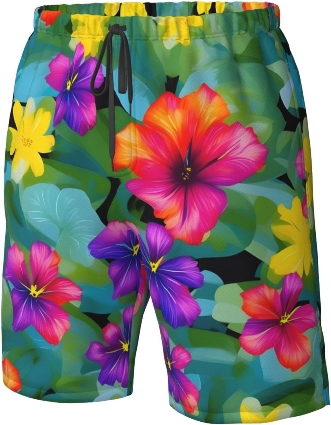 WURTON Hawaiian Colorful Flower Print Men'S Beach Shorts Hawaiian Summer Holiday Casual Shorts with Drawstring, Quick Dry image number 6