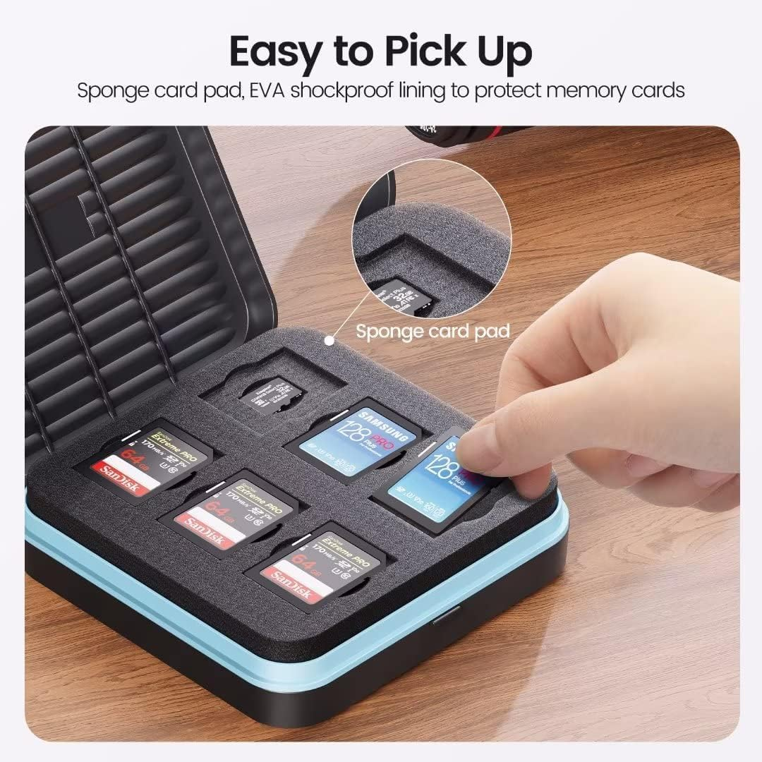 ORICO SD Card Holder, 15 Slot SD Card Memory, Can Be Used for 6 TF Cards, 6 SD Cards, 3 M.2 SSD, Shockproof and Dustproof, Labeled Storage Card Box