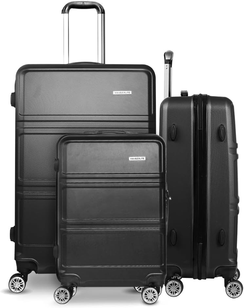 Wanderlite Luggage Set 3Pcs Black Suitcase Storage Organizer Hand Luggages Travel Hard Case Hardside, Lightweight Trolley Carry on Bag, TSA Lock 4 Universal Wheels image number 3