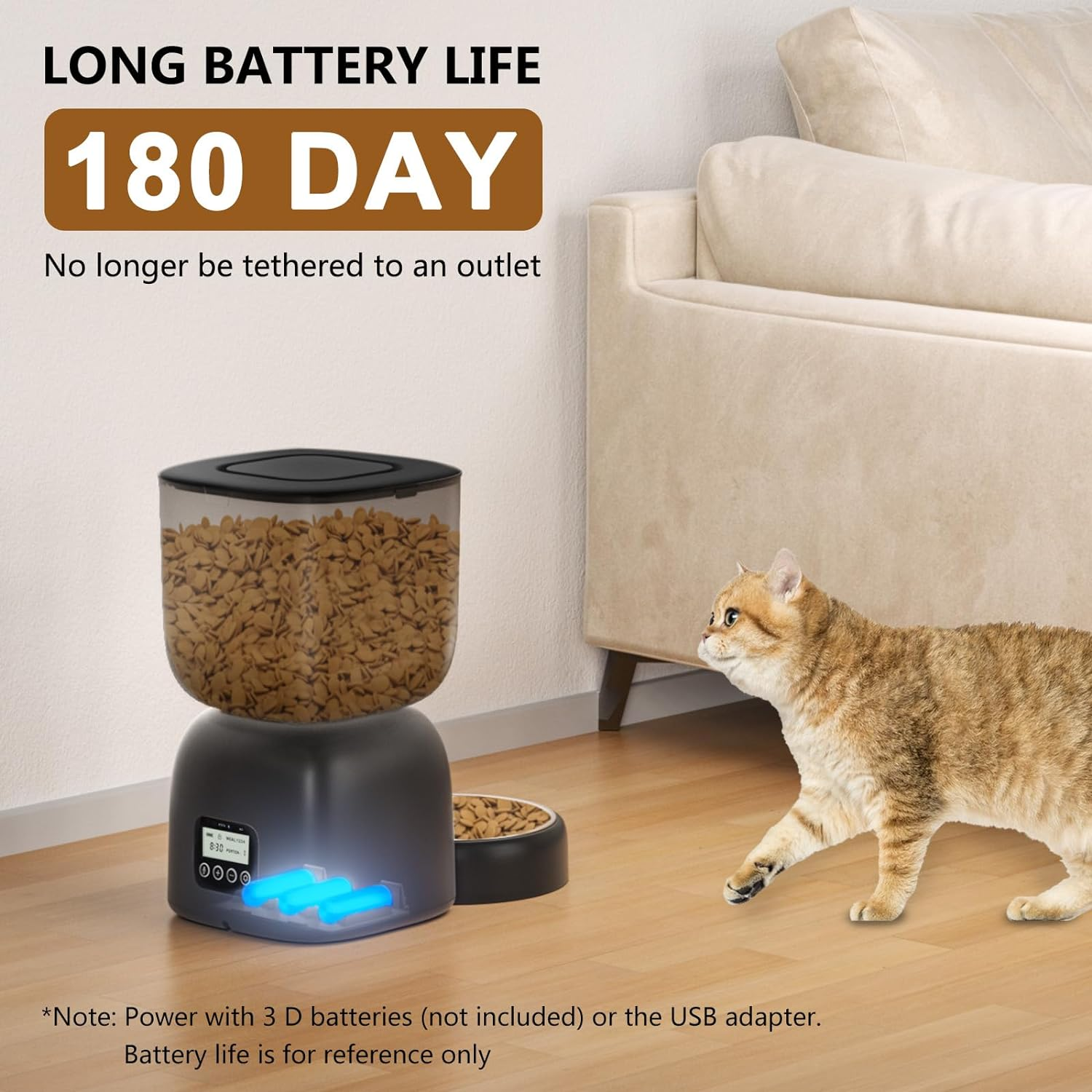 Automatic Cat Food Dispenser and Water Fountain Cat Combo, Battery Life up to 180 Days, Voice Recording 10S, 3L Automatic Bowl and 2L Fountain (Black) image number 4