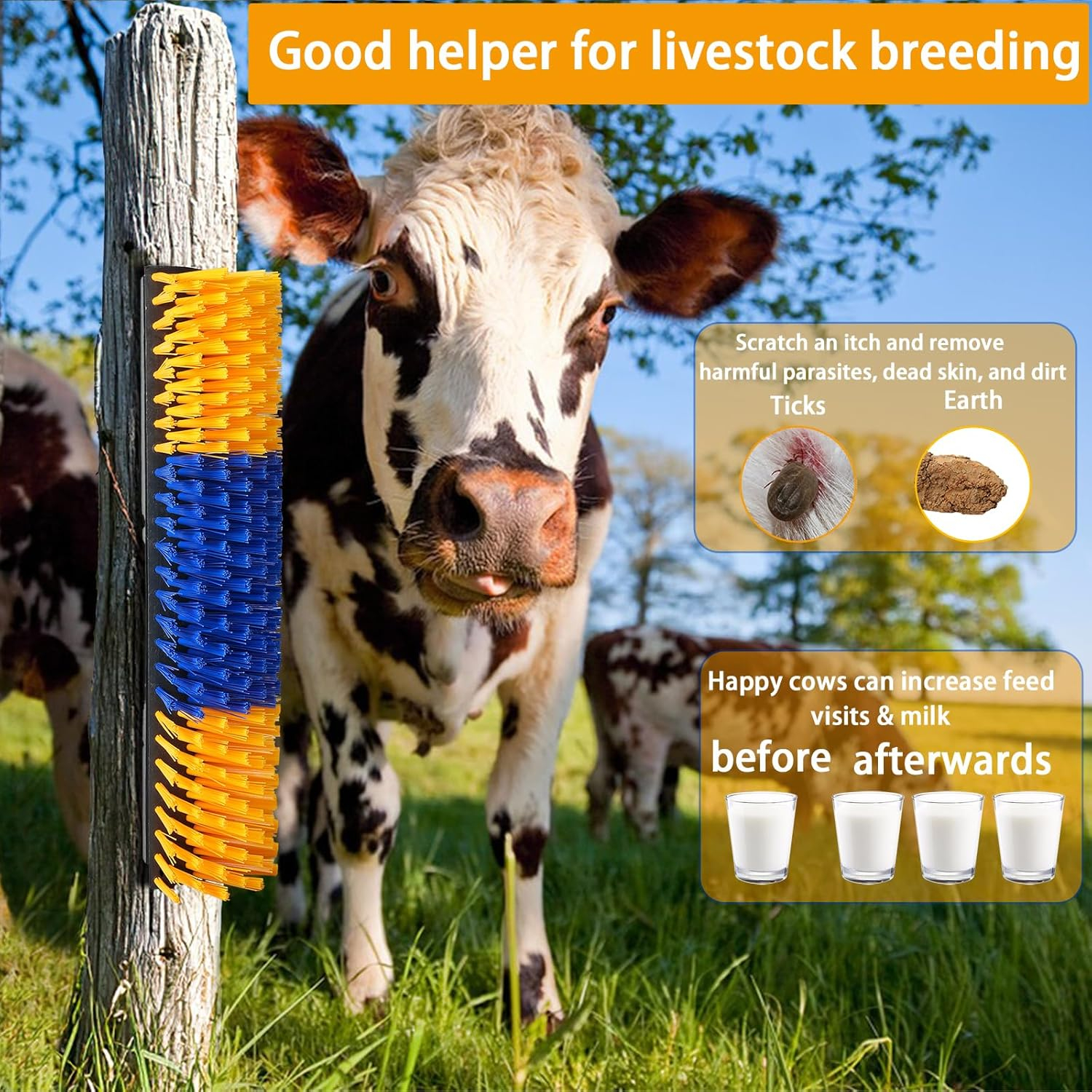 Livestock Scratch Brushes, Cow Brush, Cow Scratcher Full Massage Brushs Kit, Horse Brushes for Grooming, Goat Brush Relieve Itching on the Back of Livestock for Horse Cow Goat Cattle Pig Sheep image number 2