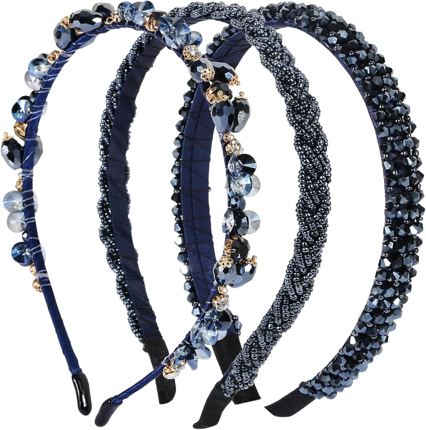 SSKHE Rhinestone Headbands, Dark Blue Glitter Dirndl Costume, Hair Accessories, Blue Metal Hair Band, Crystal Headbands, Princess Headband for Wedding, Communion, Carnival, Pack of 3 image number 4