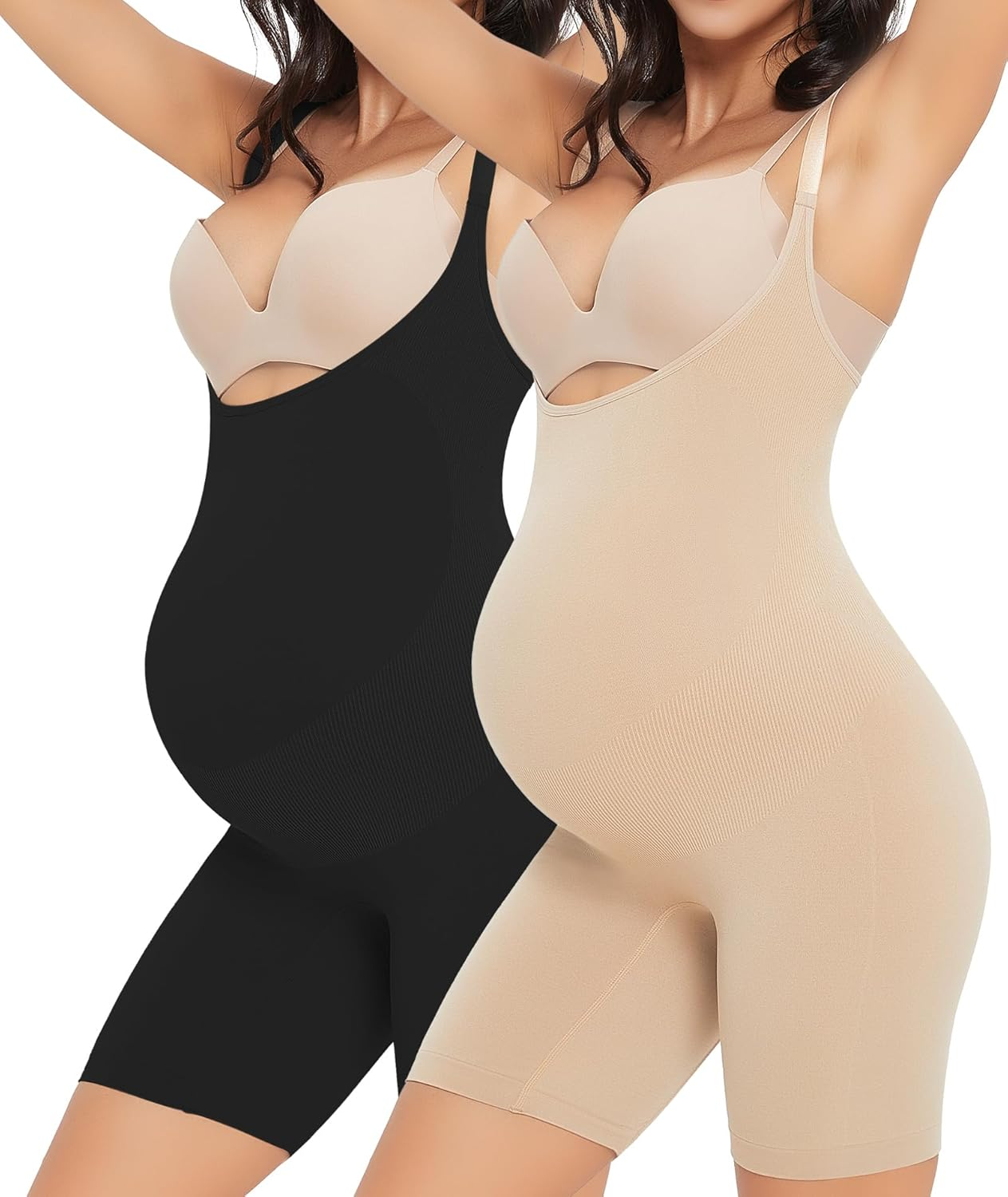 Women'S Maternity Bodysuit Pregnancy Shapewear Bump Support Shorts Seamless Adjustable Straps Romper Jumpsuit