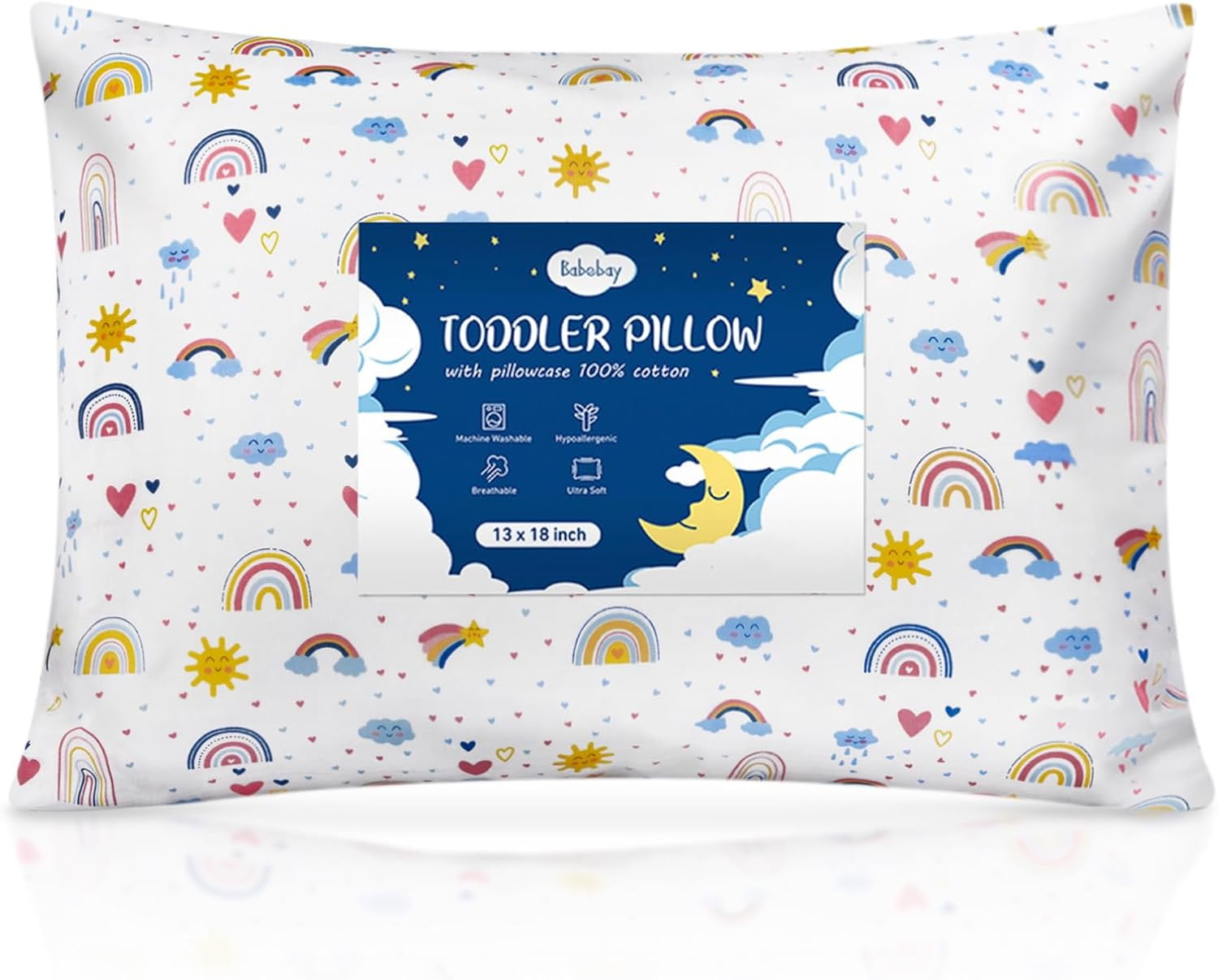 Babebay Toddler Pillow,13X18 Soft Toddler Pillows for Sleeping, Machine Washable Kids Pillow with Cotton Pillowcase, Perfect for Travel, Toddlers Cot