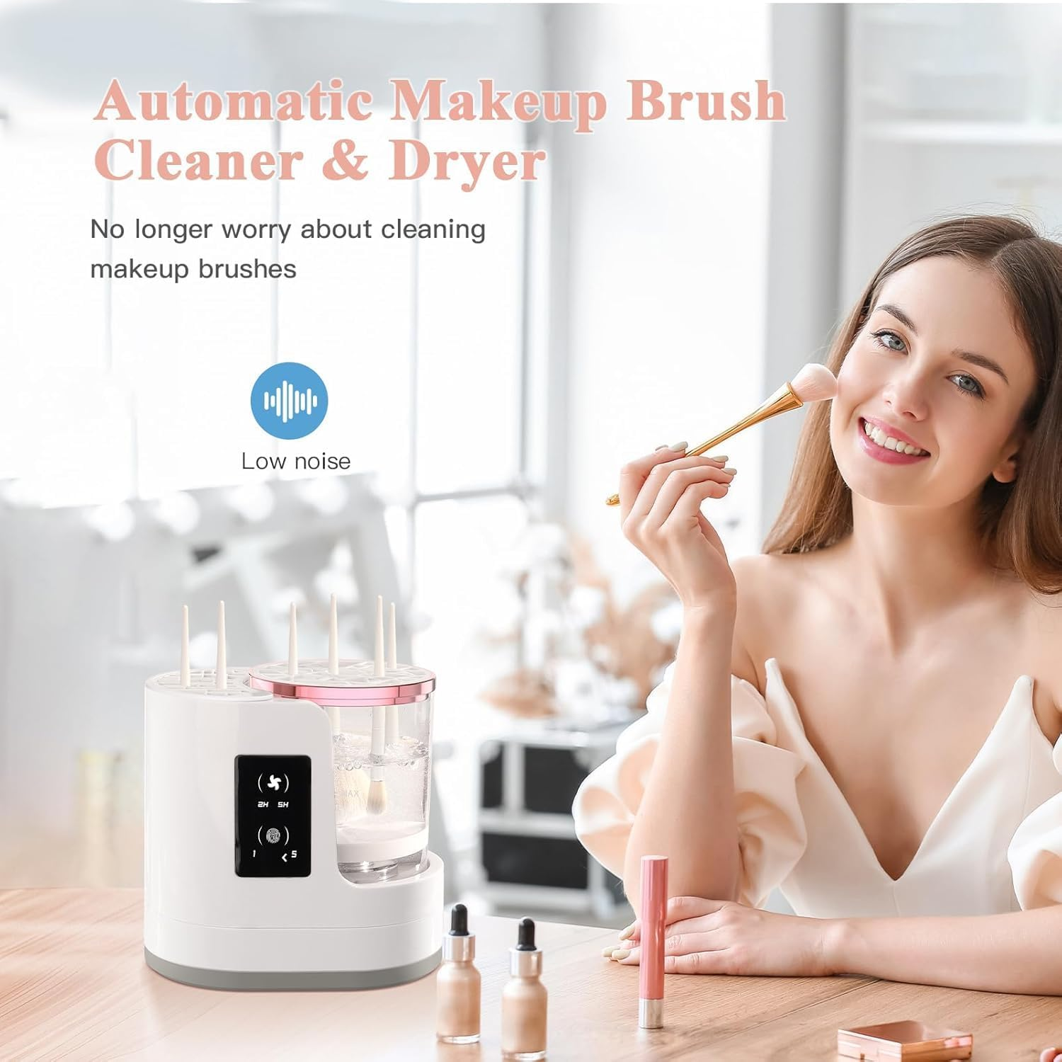 3-IN-1 Electric Makeup Brush Cleaner Machine and Dryer, SBMKK Automatic Make up Brush Cleaner Tool, for All Size Brush Sponges Beauty Cosmetic Set image number 2