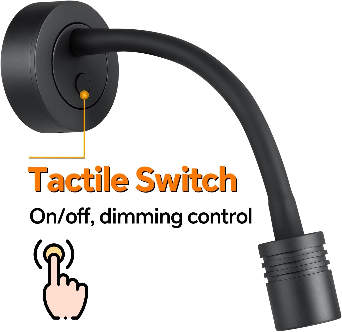 Obeaming 12 V Reading Lamp Caravan Boat Dimmable Bedside Lamp Gooseneck LED Wall Lamp for Van Truck Caravan, Built-In Type C Charger & Press Dimmer Switch 3200K, 2 Pieces image number 2