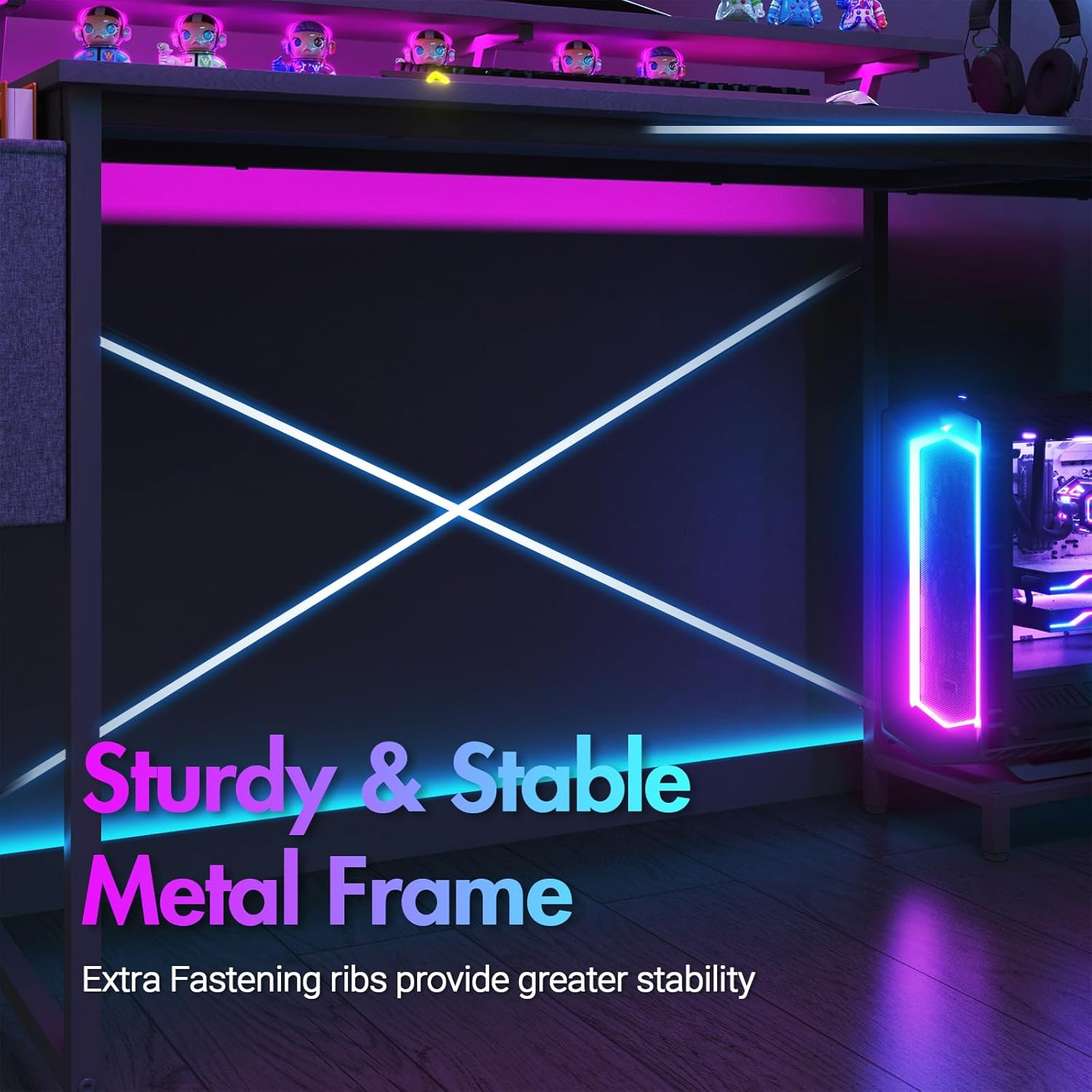 Advwin L Shaped Gaming Desk 140Cm Convertible Computer Desk with Monitor Stand Corner Desk Gaming Table with Drawers Black image number 7