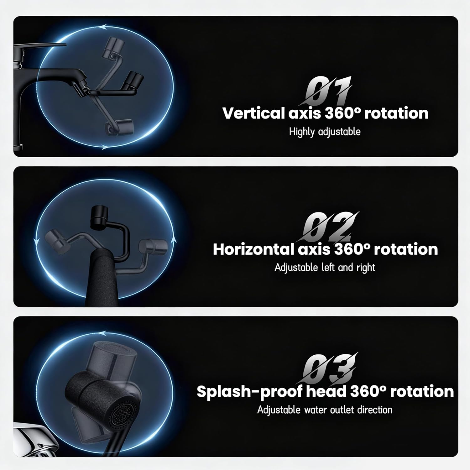 Emesak 1080&deg; Rotating Faucet Extender for Bathroom Sink, Easy Install Adjustable Swivel Spout, Multifunctional Universal Robotic Arm for Washing Hands, Hair, Face image number 4