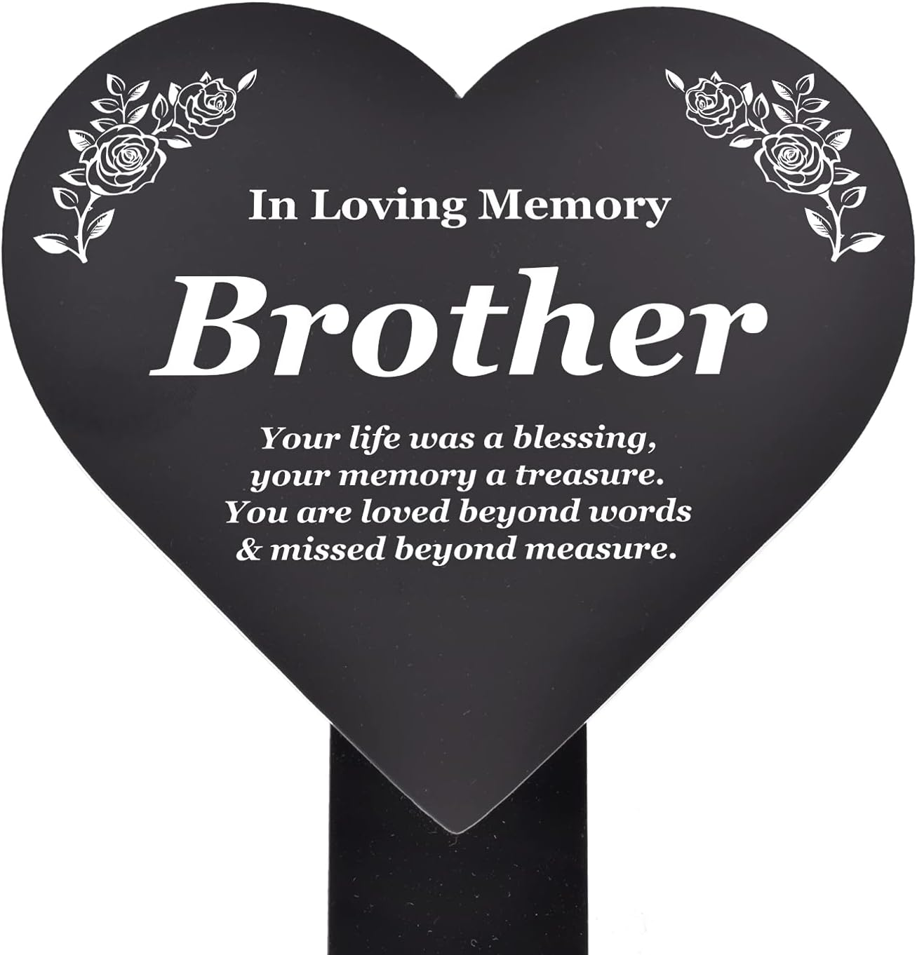 Origindesigned Brother Heart Shaped Memorial Plaque with Stake - Black & White image number 1