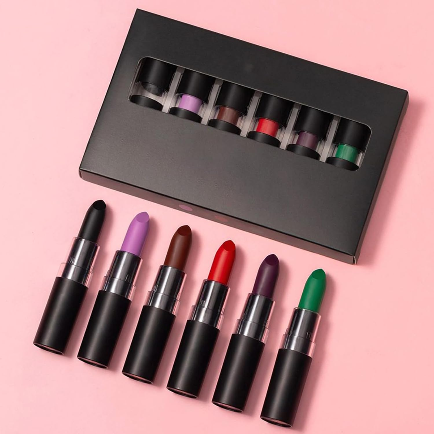 Rronnoy Lipstick Makeup Sets - Dark Black Buildable Lip Color,Hydrating Halloween Lipstick Set for Masquerade Ball Travel Commuting