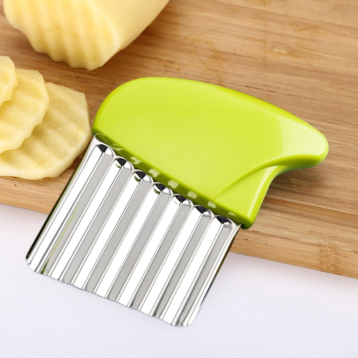 Potato Crinkle Cutter | Stainless Steel Waffle Cutter for Potatoes - Ergonomic Kitchenware Vegetable Chopper Wavy Slicer for Cooking Vegetable Fruit Onion Salad image number 6