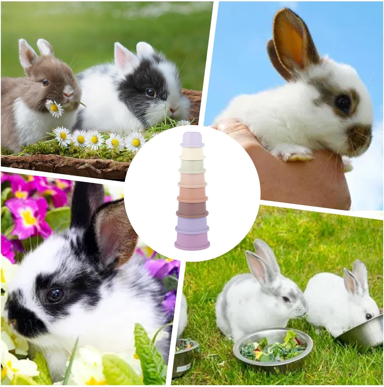 8Pieces Stacking Cups, Rabbit Play Stacking Cups, Multicolored Nesting Treat Toys, Enrichment Toys for Bunny Small Animals Hiding Food and Playing image number 1