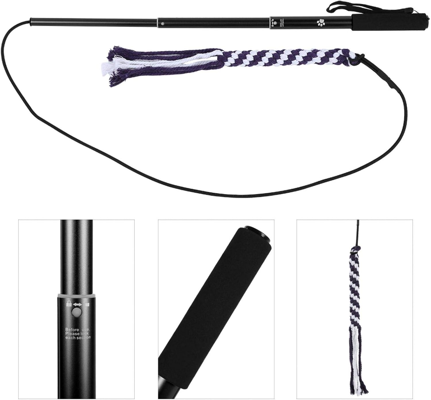 EVTSCAN Pets Dog Cat Toys, Retractable Stick Cat Teaser, Training Play Wand Pet Get More Exercise Outdoor Playing Chasing Chewing(L-黑色) image number 3