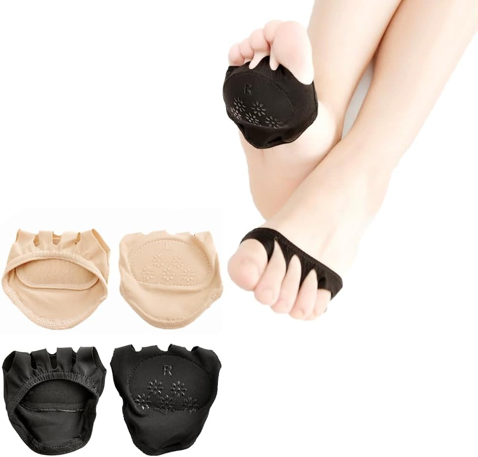 Ball of Foot Cushions, Metatarsal Pads Fabric Forefoot Pads for Women, Invisible Socks Shoe Pads for High Heels, Reusable Half Socks Pads High Heel Insoles for Foot Comfort Pain Relief-2 Pairs (Beige, Uniform Size)