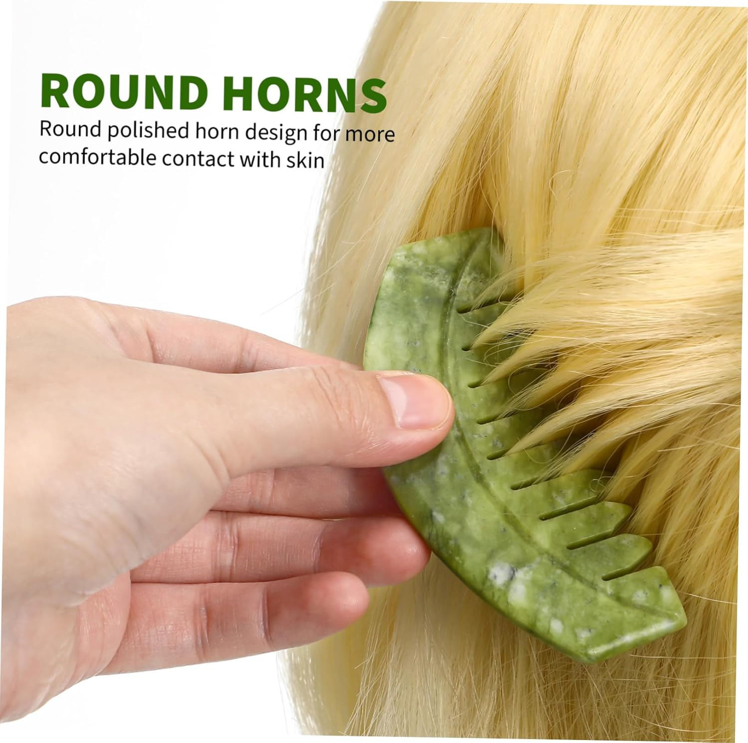 LOLIPPYY 1Pc Portable Jade Scraping Massage Comb Ergonomic Beauty Scraping Plate for Relaxation Durable Natural Jade for Body and Scalp Massage for Friends and Family image number 2