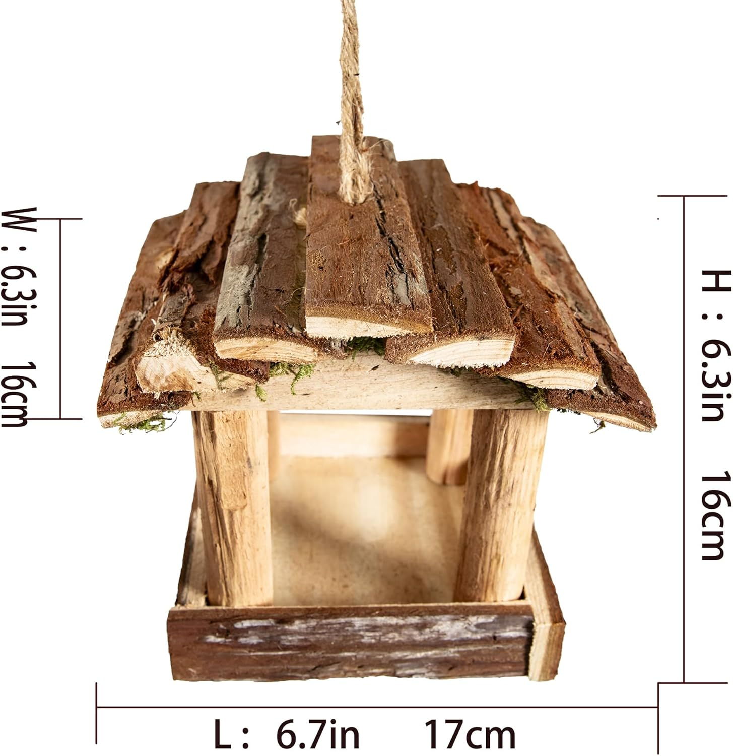 Handmade Wooden Outdoor Balcony Bird Feeder, 7-Inch, Wild Bird, Ranch Patio Yard Tree Hanging image number 3