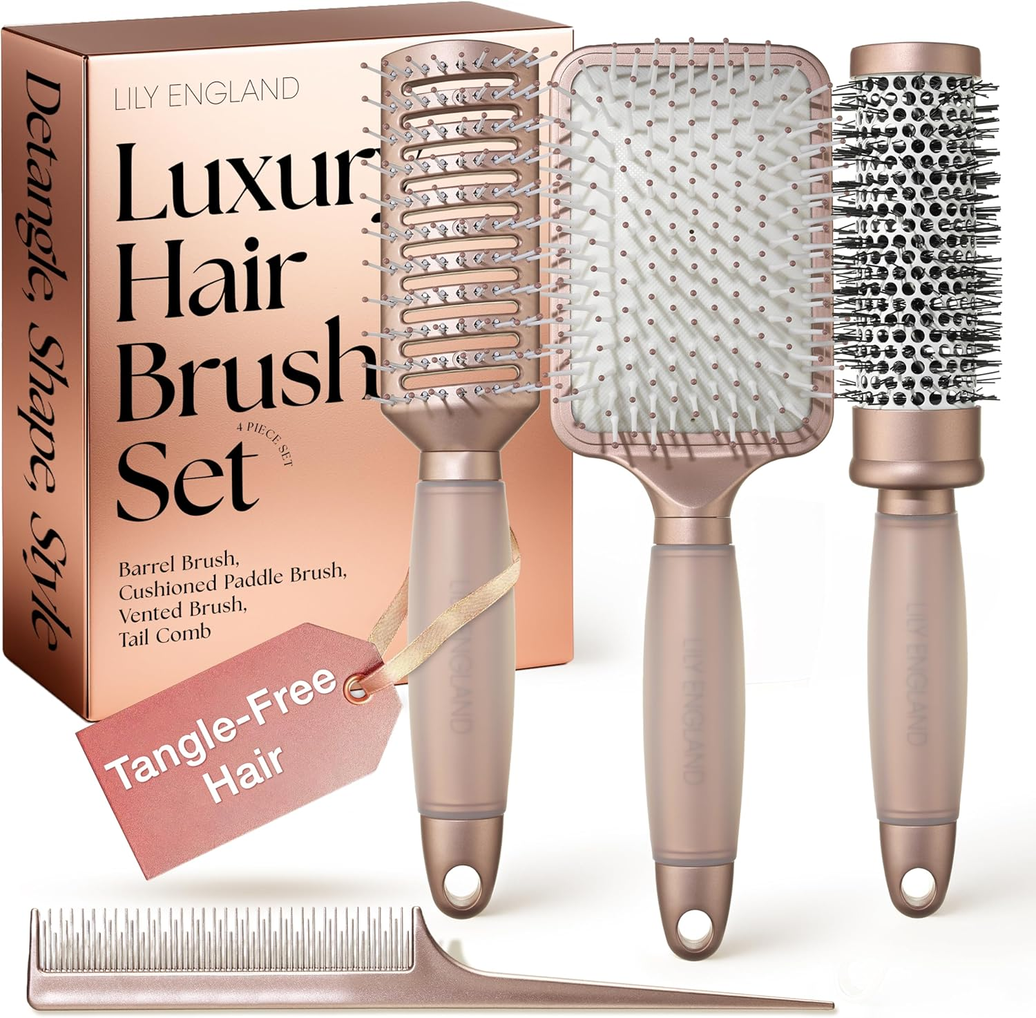 Hair Brush without Pulling, Brush for Detangling, Women'S Gift, Paddle Brush, Comfortable Bristles for Hair and Scalp, Brush for All Hair Types (Matte Rose Gold)