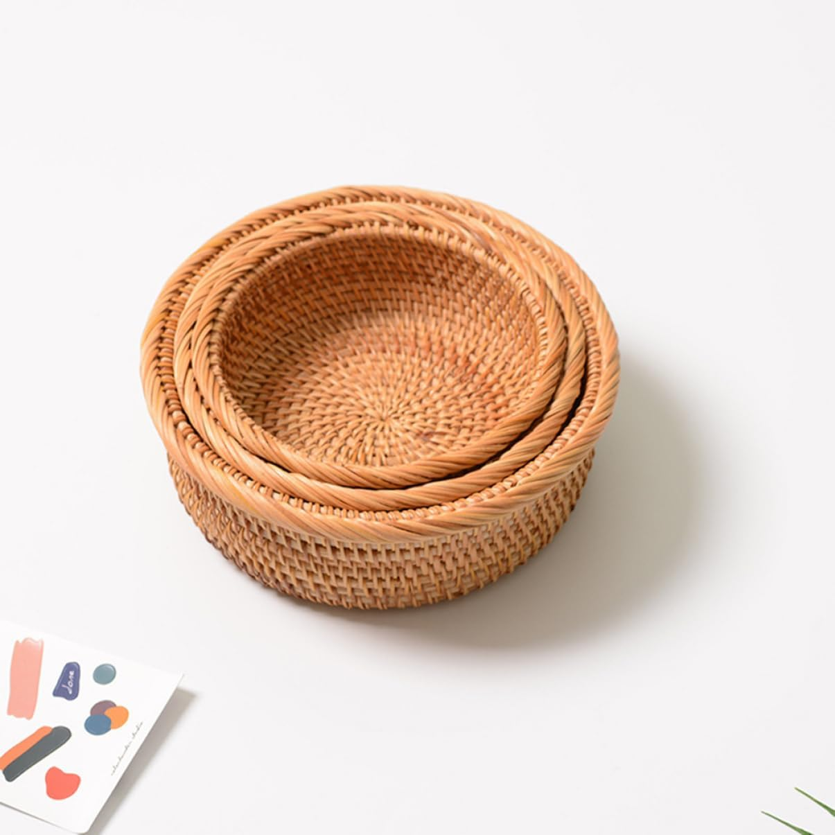 OKUMEYR 1Set Vintage Rattan Storage Baskets for Fruits and Vegetables Multi-Purpose Desktop Organizer for Home Kitchen Office and Bakery Decor image number 2