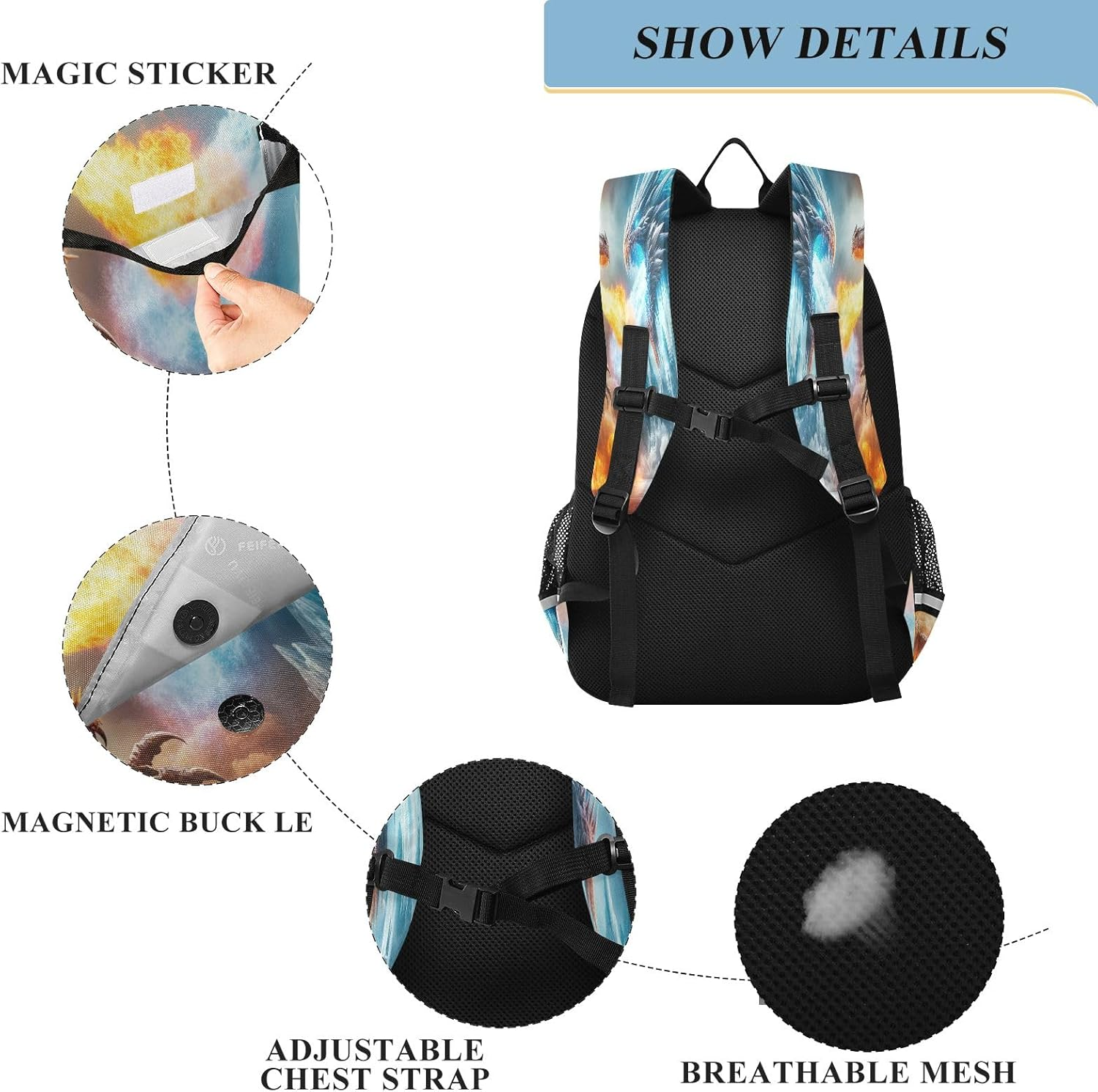 RPLIFE Pineapple Man Bookbag Kids, Boys Elementary School Backpack, Kids Large Backpack - Basketball On Fire image number 3