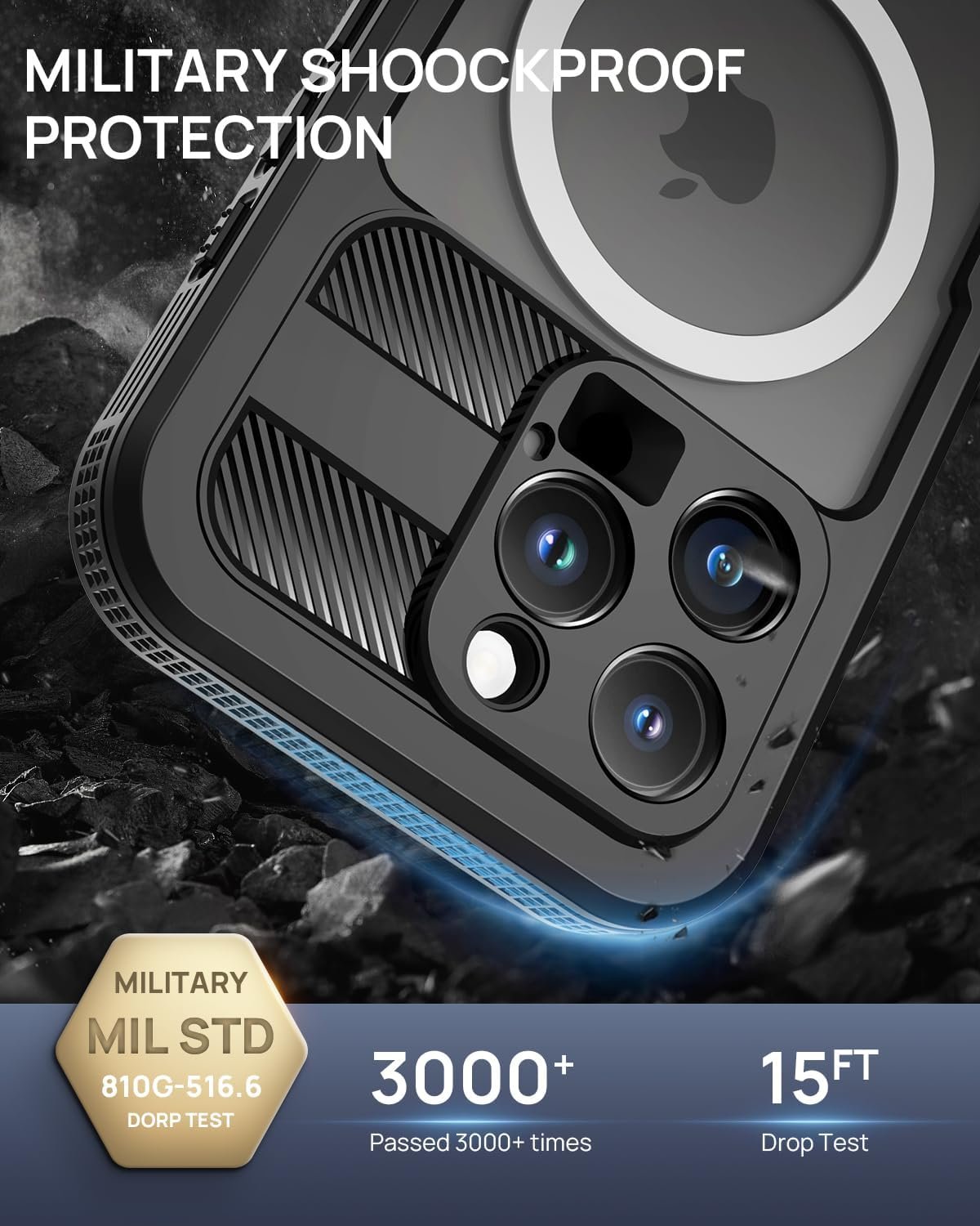 Lanhiem for Iphone 16 Pro Max Case Magnetic, IP68 Waterproof Dustproof Case, [Compatible with Magsafe] [Built-In Screen Protector] Full Body Heavy Duty Rugged Phone Cover 6.9 Inch, Black/Clear image number 2