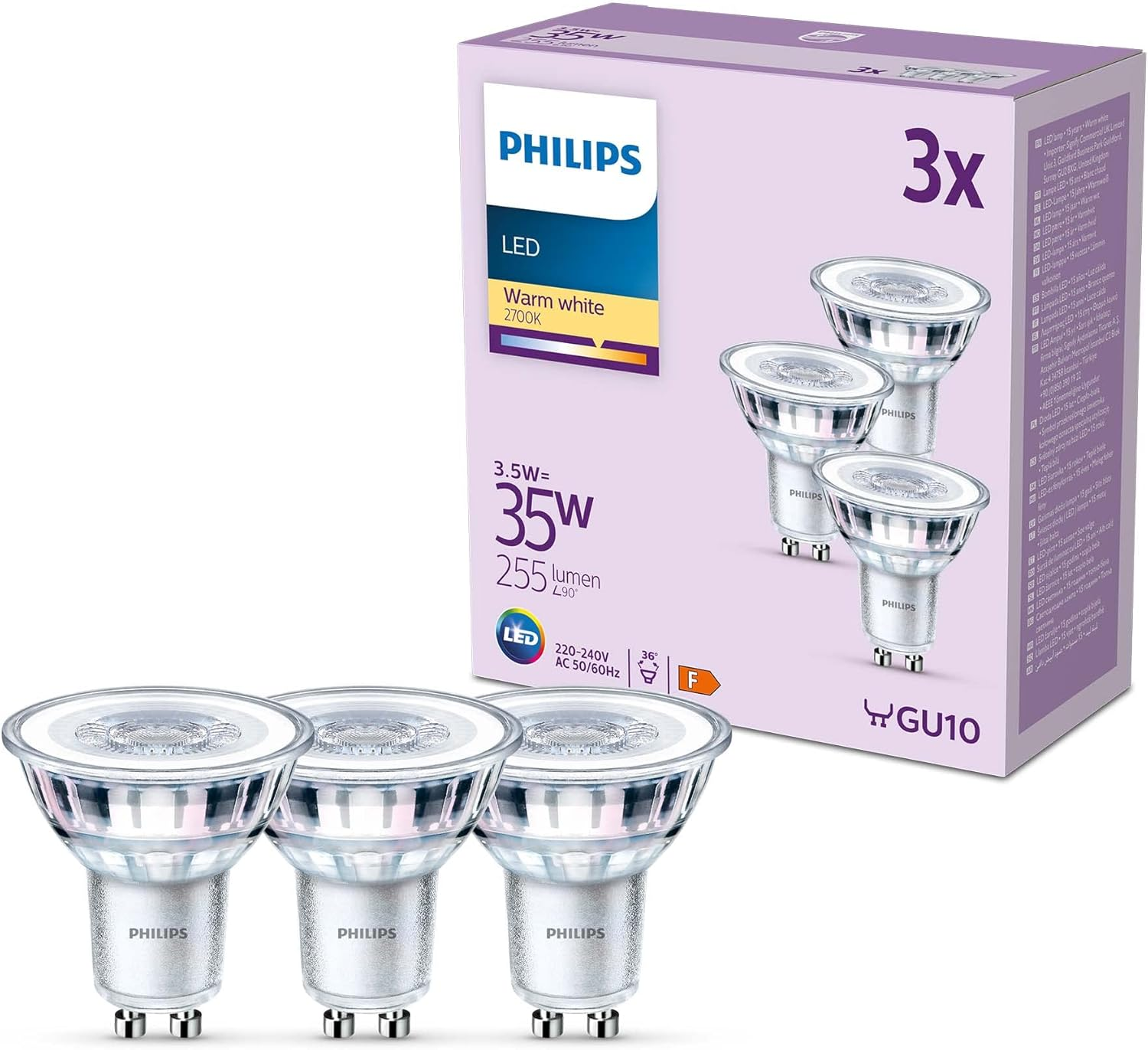 Philips LED Classic Spot Light Bulb 6 Pack [Cool White 4000K - GU10] 50W, Non Dimmable. for Home Indoor Lighting image number 5