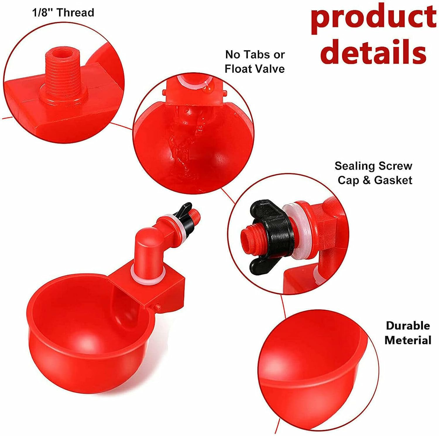 Tootoo 1-15PCS Automatic Chicken Water Cup Waterer Poultry Drinking Bowl Feeder Drinker (15Pcs_Red(Diam:6Cm))