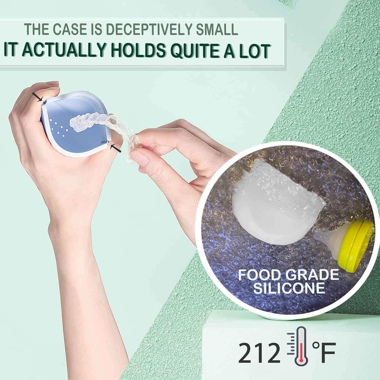 Cute Retainer Case with Vent Holes Food Grade Silicone Retainer Cleaner Case Dental Retainer Holder Case with Lanyard Slim Cool Thin Container Braces Case for Girls Women Kids Boys Men Portable Travel Denture Mouth Guard Aligner Case(Light Blue) image number 3