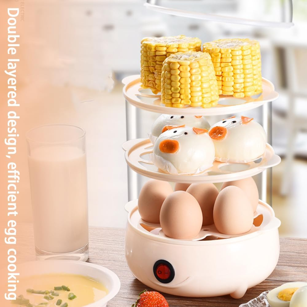3 Tiers Egg Steamer, Double Layer Rapid Egg Cooker, Mini Egg Cooker Cooks 18 Eggs Perfectly with One-Button Operation for Vegetables Dumplings Buns with Automatic Shut Off, Noise Free (3 Tiers)