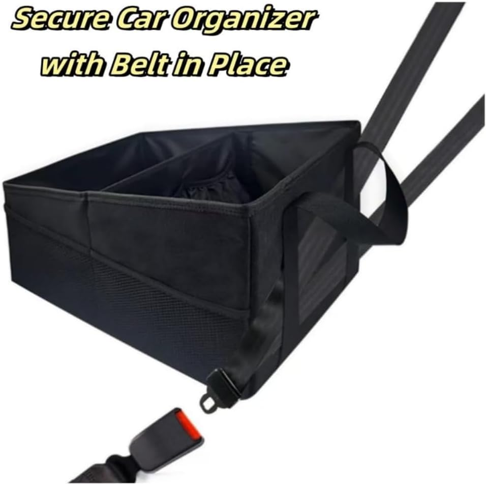 Goxfaca Passenger Seat Organize, Collapsible Small Car Seat Storage Organizer for Console Front or Back, Automotive Backseat Organizer with Belt 4 Cup Holders for Kids Accessories Drinks image number 5