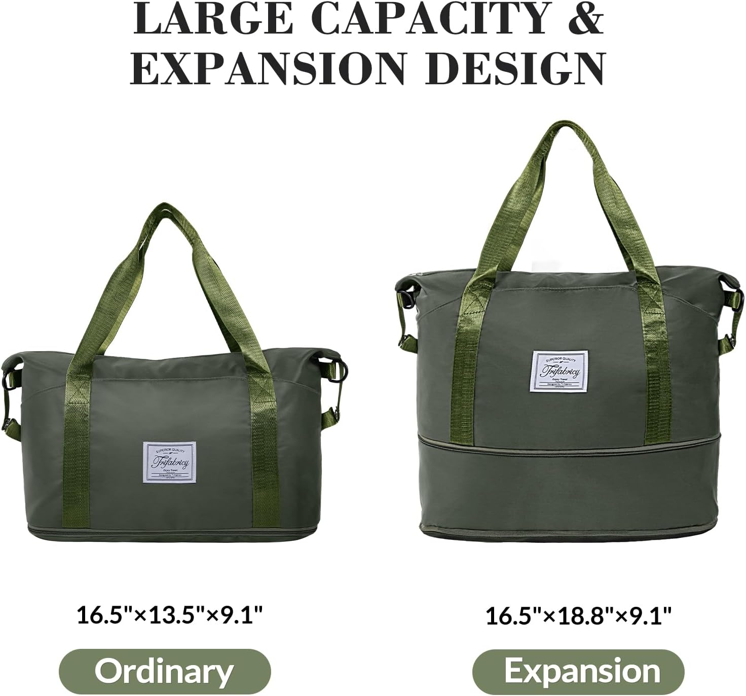 Duffel Bag - Large Shoulder Weekender Overnight Bag, Carry on Bag with Wet Pocket, Waterproof Expandable Duffel Bag with Trolley Sleeve, Olive Green image number 6