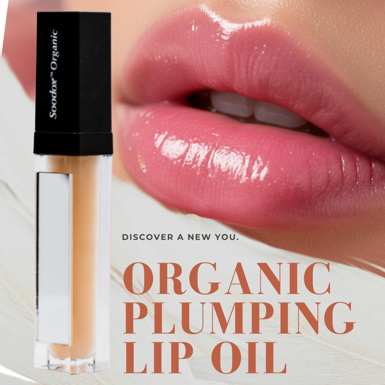 Soodox Organic Lip Oil with Subtle Plumping Effect - Organic Oil - Natural Australian Made - Plumping Filler Balm - Hydrates, Plumps and Soothes Lips - BONUS Light & Mirror Included, Nude - Nude image number 2
