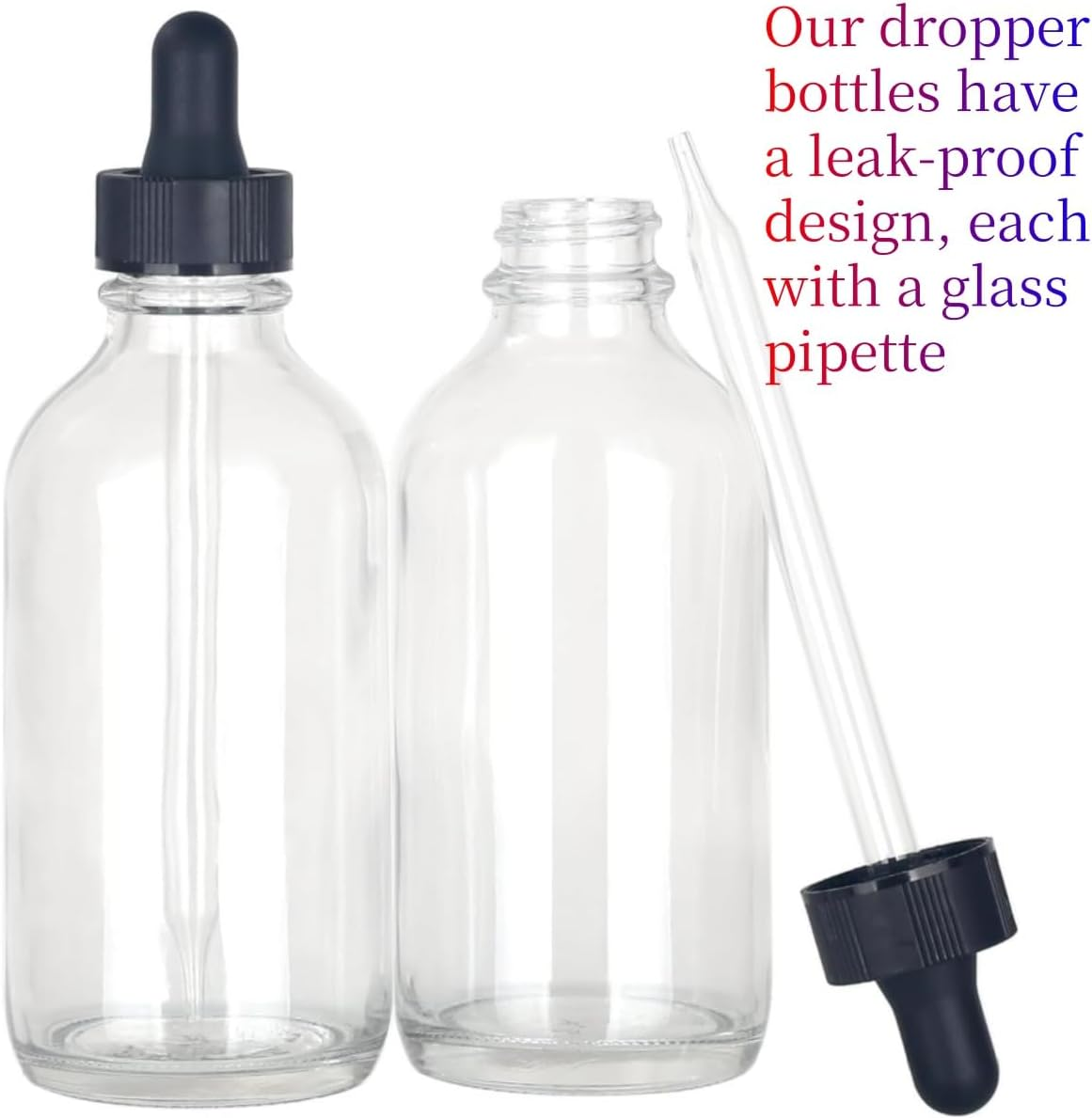 Clear Boston round Glass Bottle, Divided Bottle (Transparent/ 120 Ml with Droppers/ 2 Pcs)