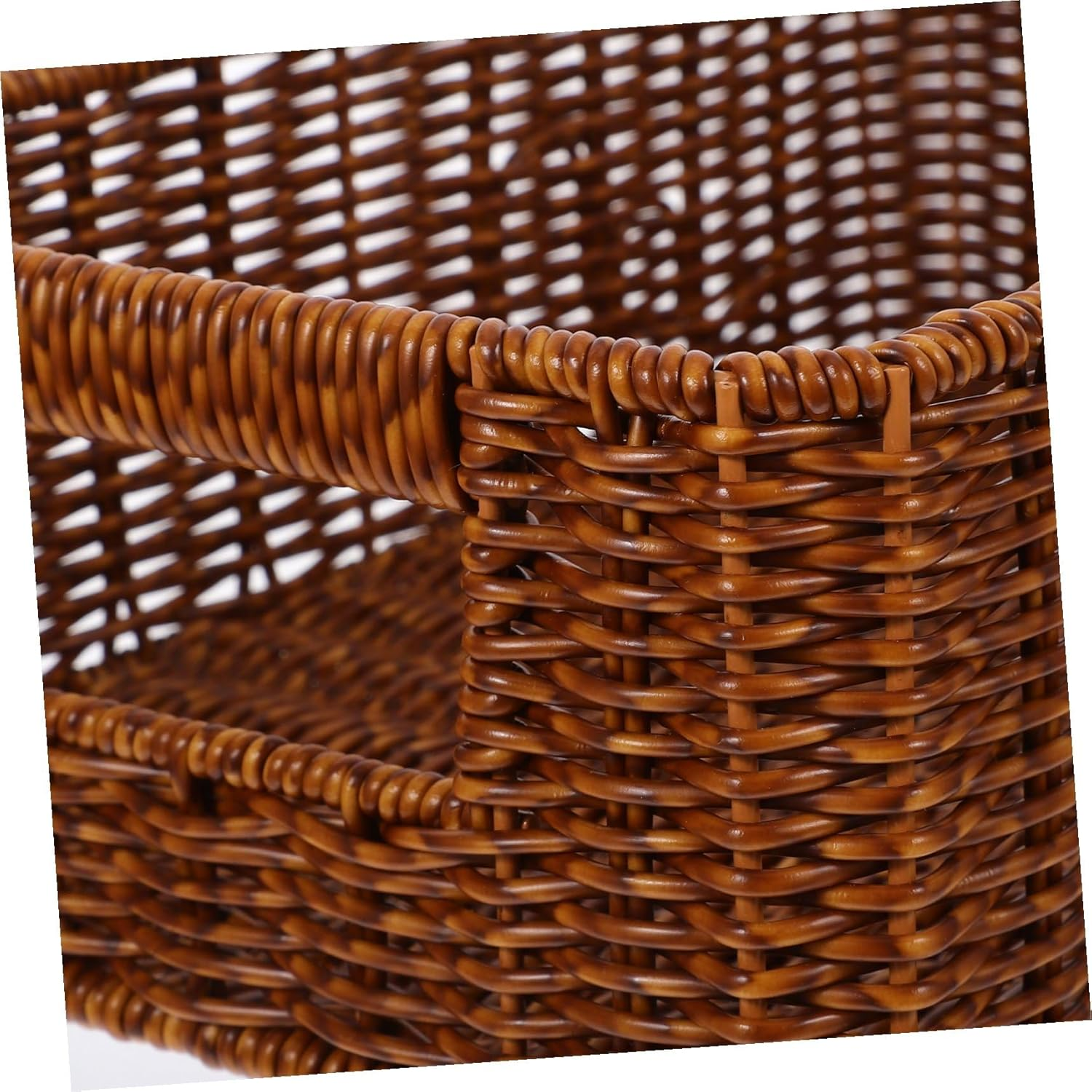 VALICLUD Woven Rattan Storage Basket with Handles for Desktop Organization Multipurpose Wicker Pantry Organizer for Home and Office Brown image number 6