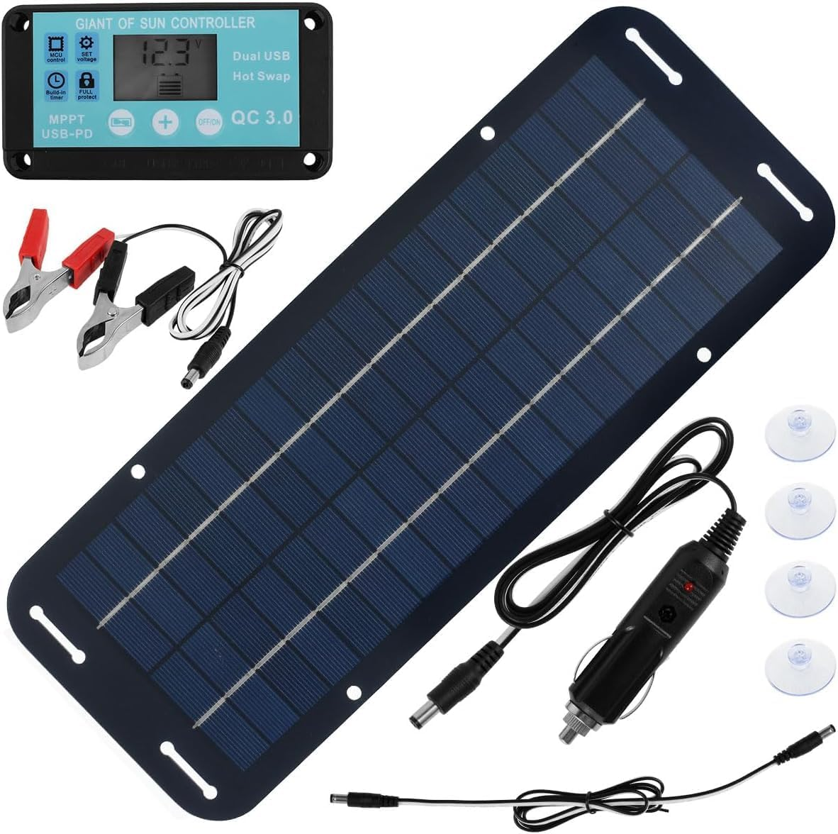 Solar Panel Kit, 30W 12V Solar Panel Charge Kit with 10A Solar Charge Controller Polycrystalline Silicon Solar Panel Starter Kit for 12V Car RV Boat Marine Trailer image number 3
