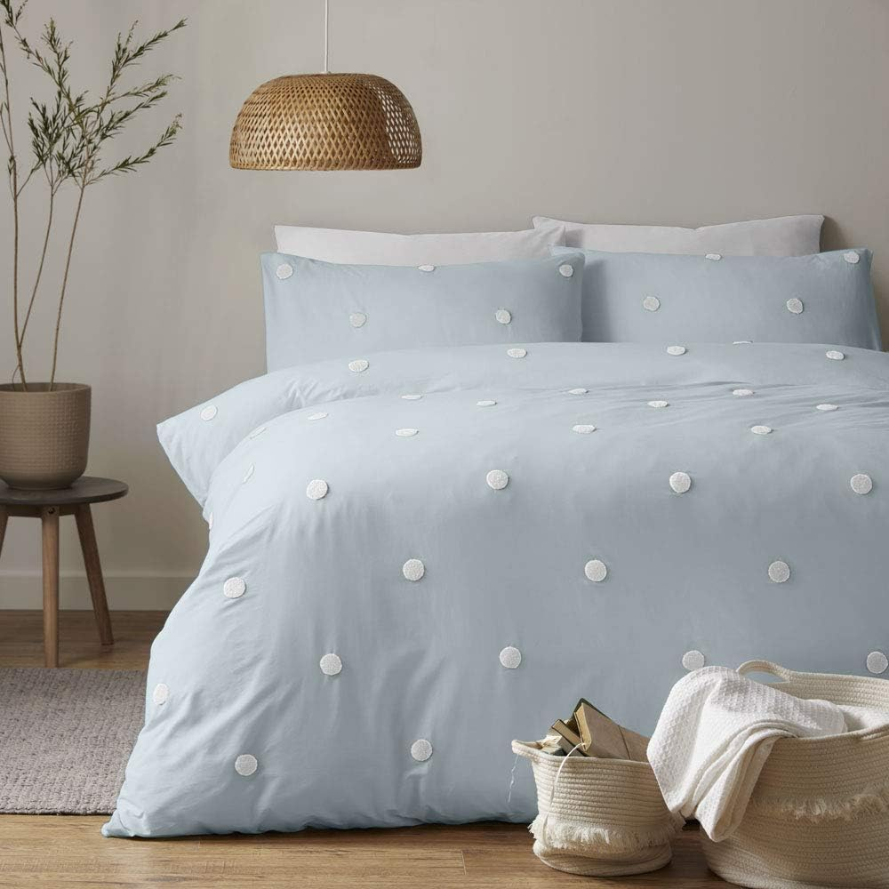 Appletree Signature Dot Garden 100% Cotton Tufted Duvet Cover Set, Linen/White, King