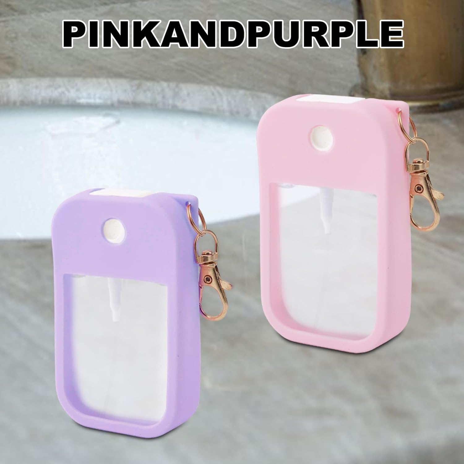 Lasuroa 2Pcs Hand Sanitizer Spray Case, Thickened Silicone Case Compatible with Touchland Hand Sanitizer Spray with Keychain for 1 Fl Oz Portable Accessory (Pink, Purple) image number 4