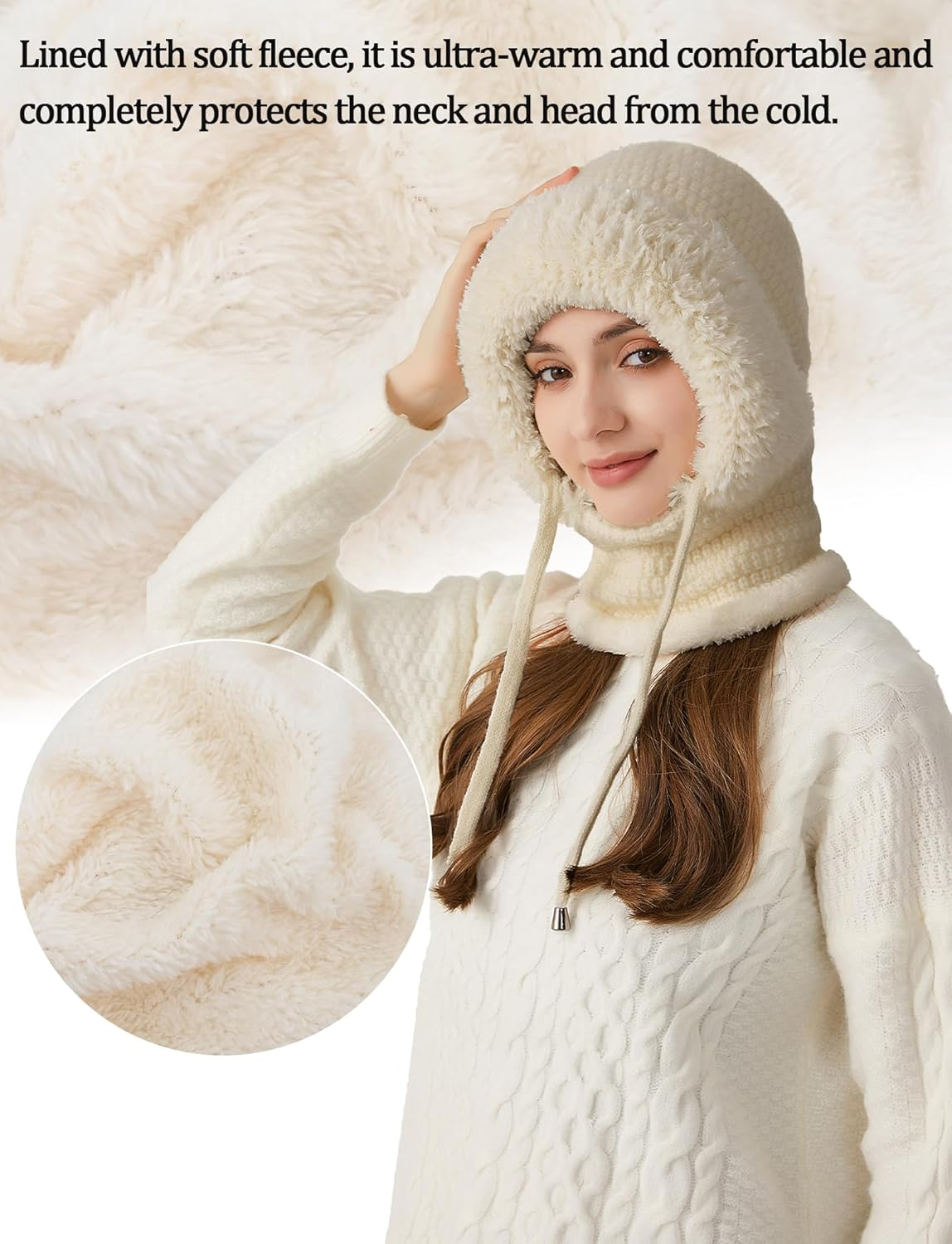 KEOYA Women One-Piece Slouchy Winter Beanie Hats Fleece Lined Scarf Mask Warm Cap Balaclavas Knitted Hat - Grey image number 4