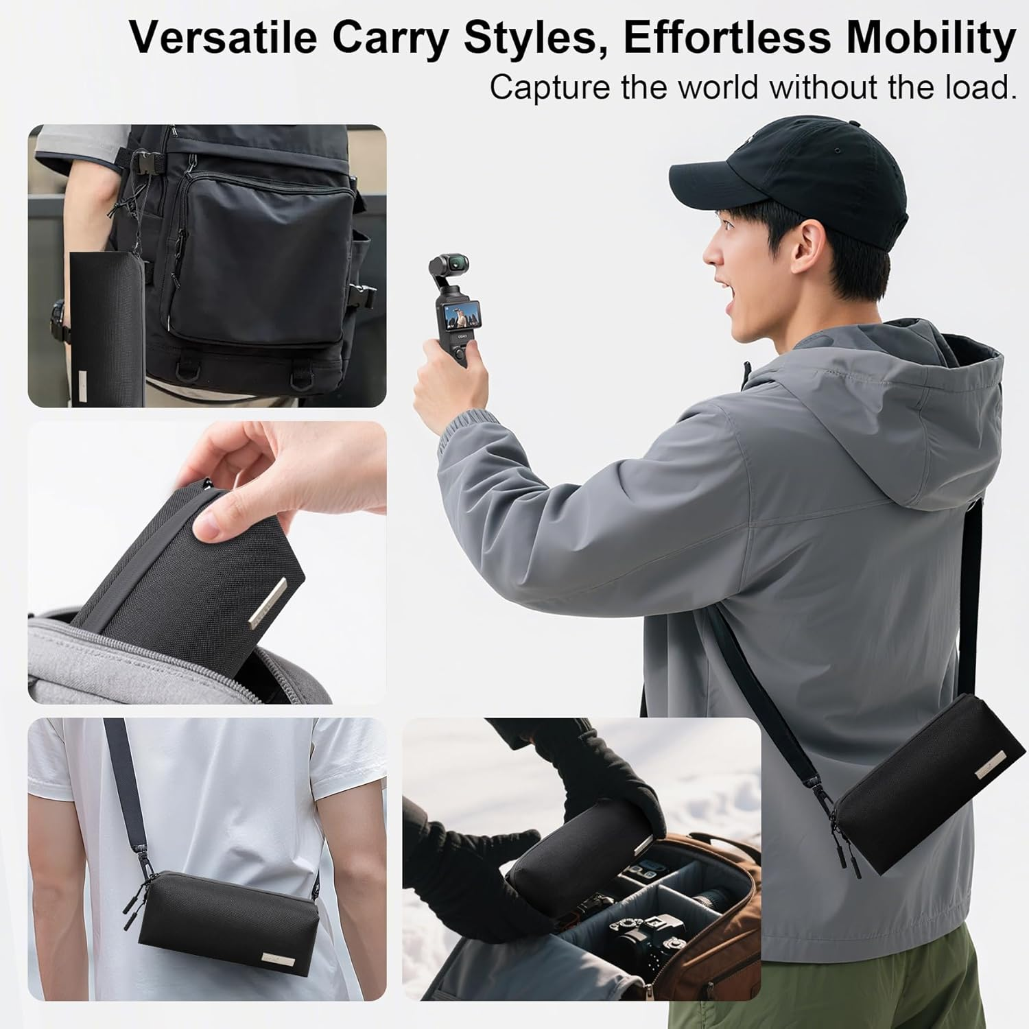 Lacdo Carrying Case for DJI Osmo Pocket 3, Carrying Bag for DJI Osmo Pocket 3 Creator Combo Accessories, Portable Travel Storage Bag Osmo Pocket 3 Case, All in One Carry Bag with Shoulder Strap, Black - Black+Black image number 6