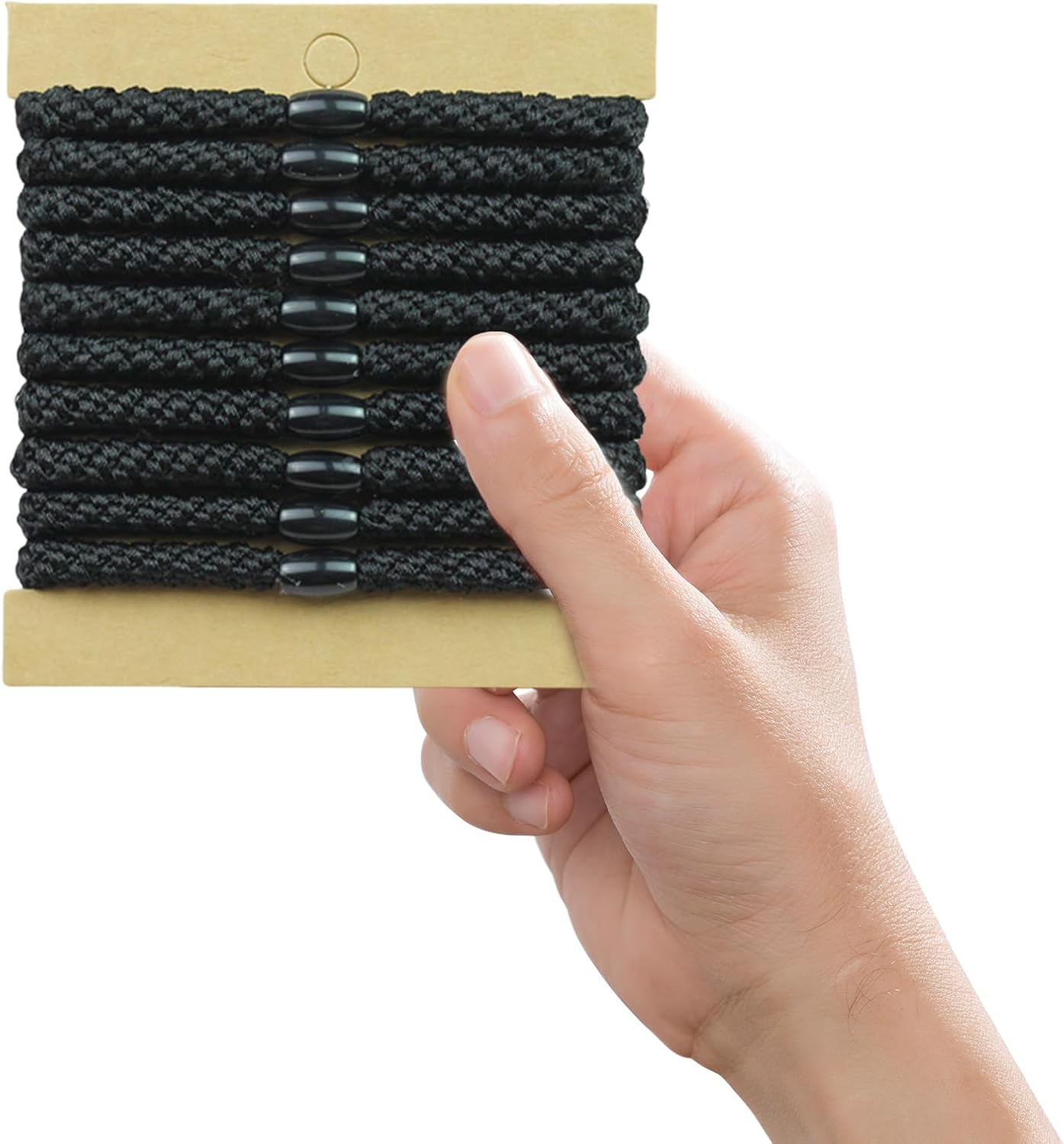 Pack of 10 Hair Bobbles for Girls, Black Elastic Bands, Scrunchies Girls Set, Braided Scrunchies without Metal, Hair Bands, Ponytail Holder for Thick Hair and Curly Hair (Black) image number 5