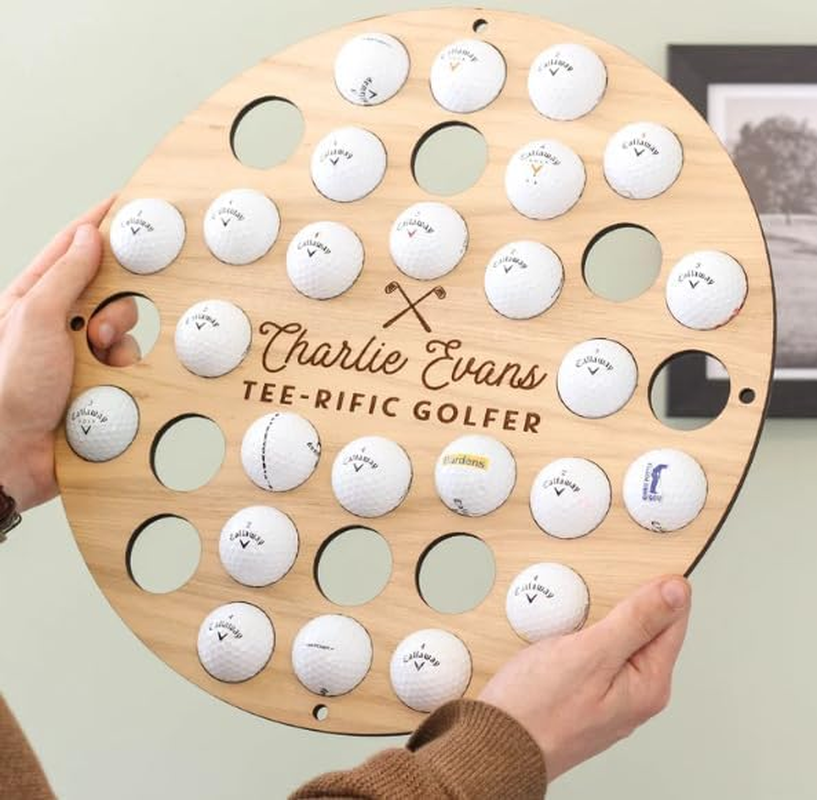 Creative Golf Collection Wall Hanging Golf Ball Wall Storage Rack Home Organization and Storage Organizer Holder Wooden Circular Mount (34 Holes)