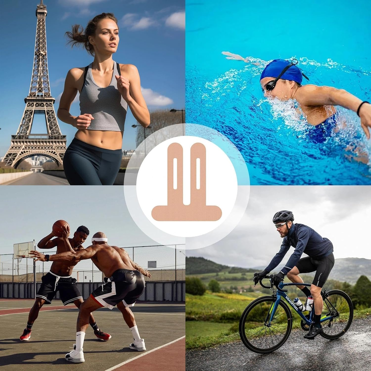 Knee Tapes, 10 Precut Kinesiology Tape Skin-Friendly, Waterproof & Breathable Physio Tape for Knee Support, Joint & Muscle Pain Relief (Skin) - Black image number 2