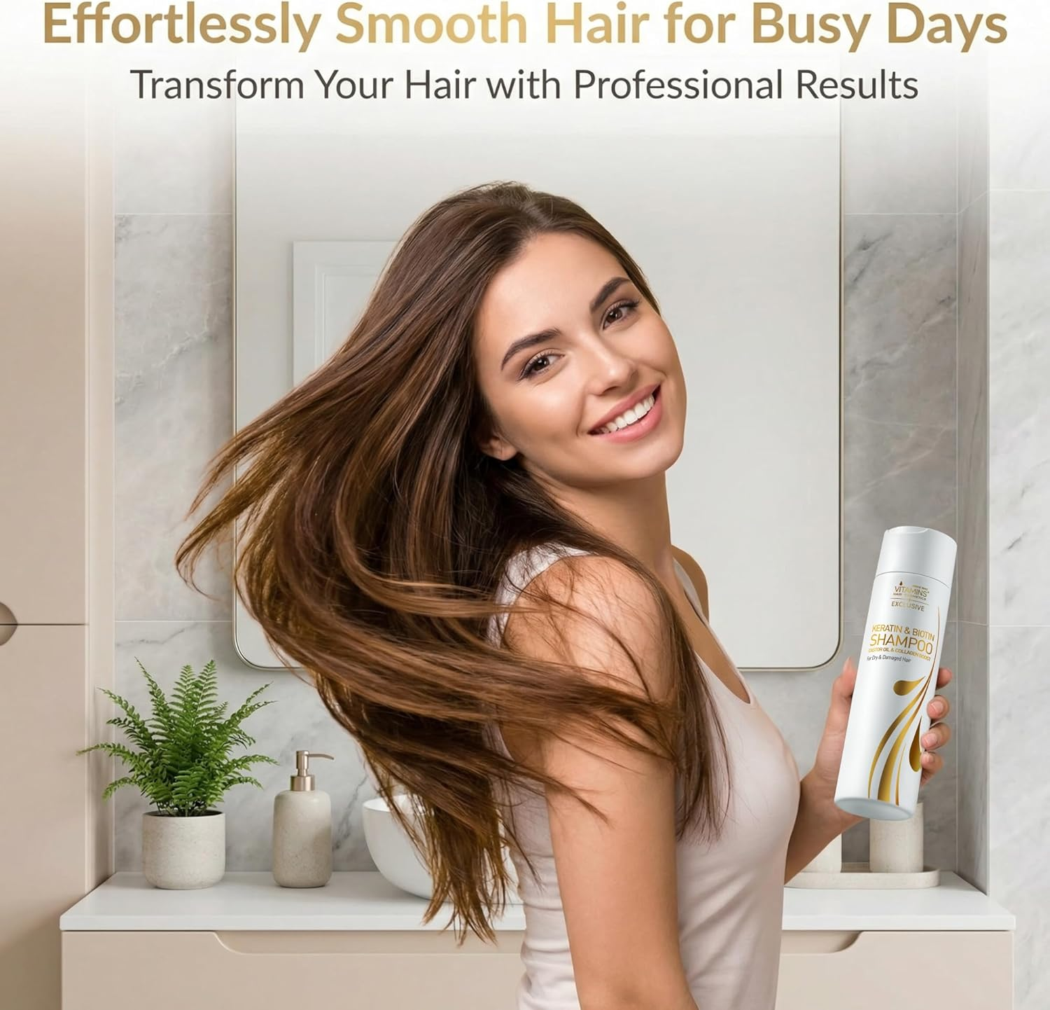 Keratin Protein Hair Care Shampoo - Exclusive Keratin & Moroccan Argan Oils Complex Sulphate & Paraben Free - Deeply Cleanses, Nourishes and Revives Dry and Damaged Hair image number 3