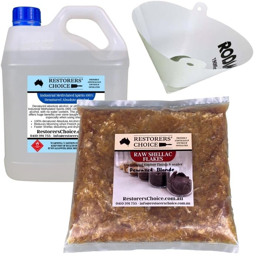 Shellac & Denatured Alcohol Combo Kit for French Polishing 1Kg & 4L, Dewaxed Blonde