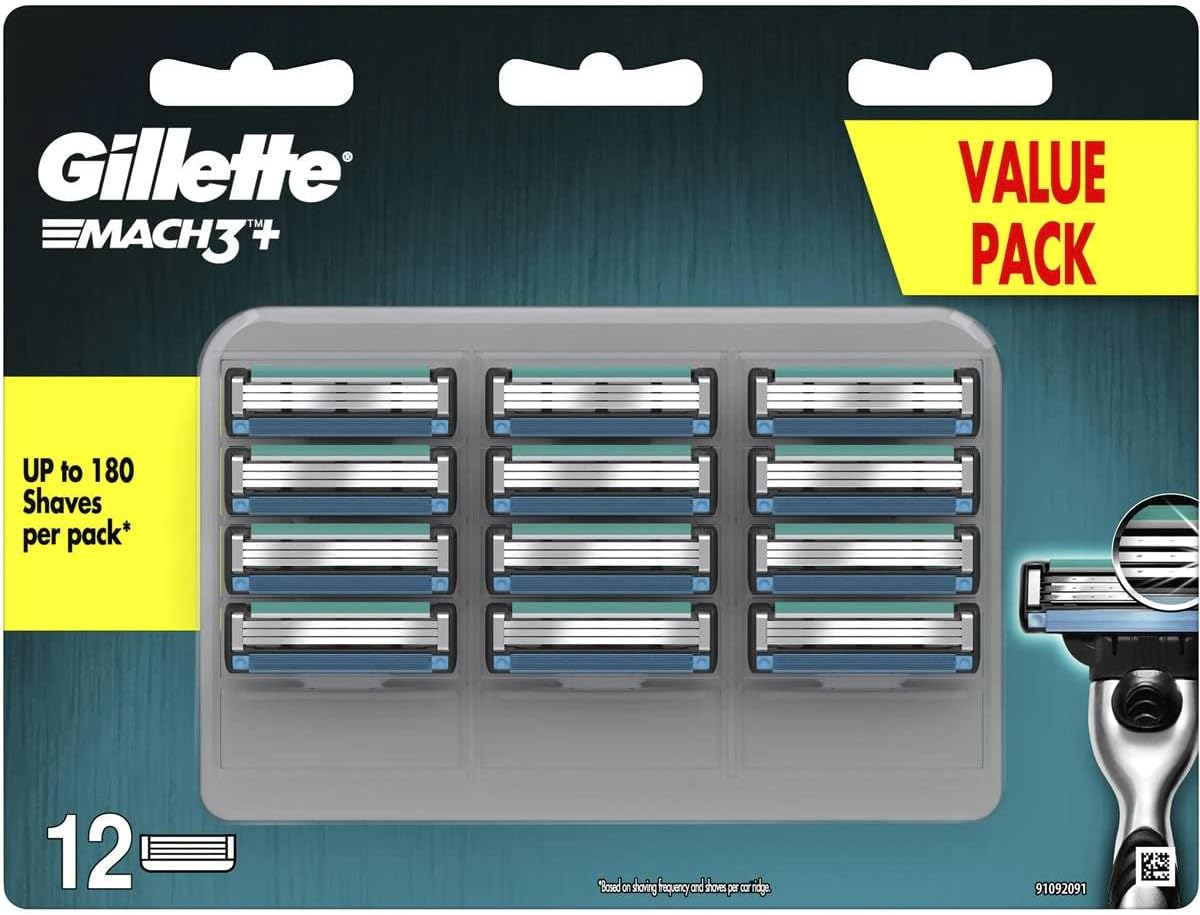 Gillette Men'S Mach3+ Manual Razor Blades Value Pack with 12 Cartridges Blade Refills image number 2