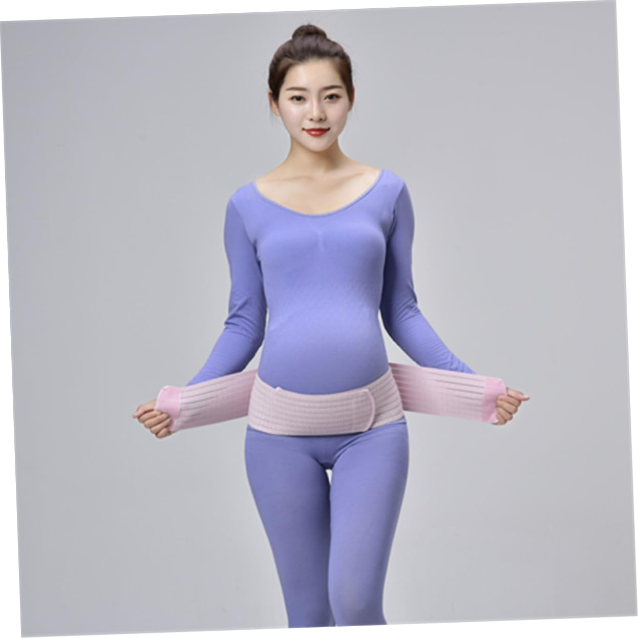 GARVALON Pregnant Women Belly Support Band Dual-Layer Breathable Abdominal Belt Postpartum Pelvic Waist Care for Pregnancy Pink Free Size image number 3