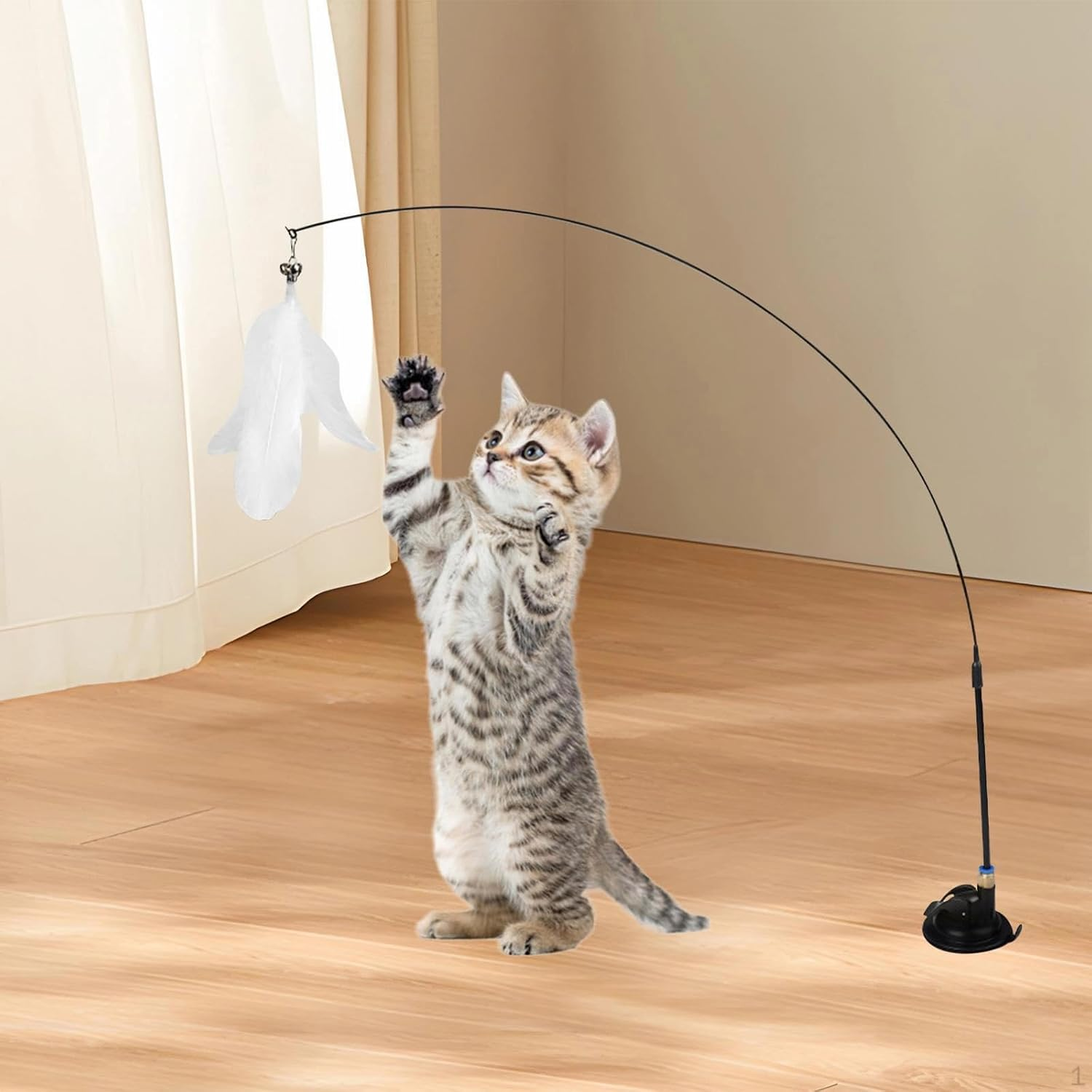 Cat Wand Toy Set 12 Pcs, Interactive Feather Cat Toys with Bell for Indoor Play, Exercise & Self-Entertainment, 2 Play Modes, Reusable Suction Cup Kitten Wand for Active Felines image number 5
