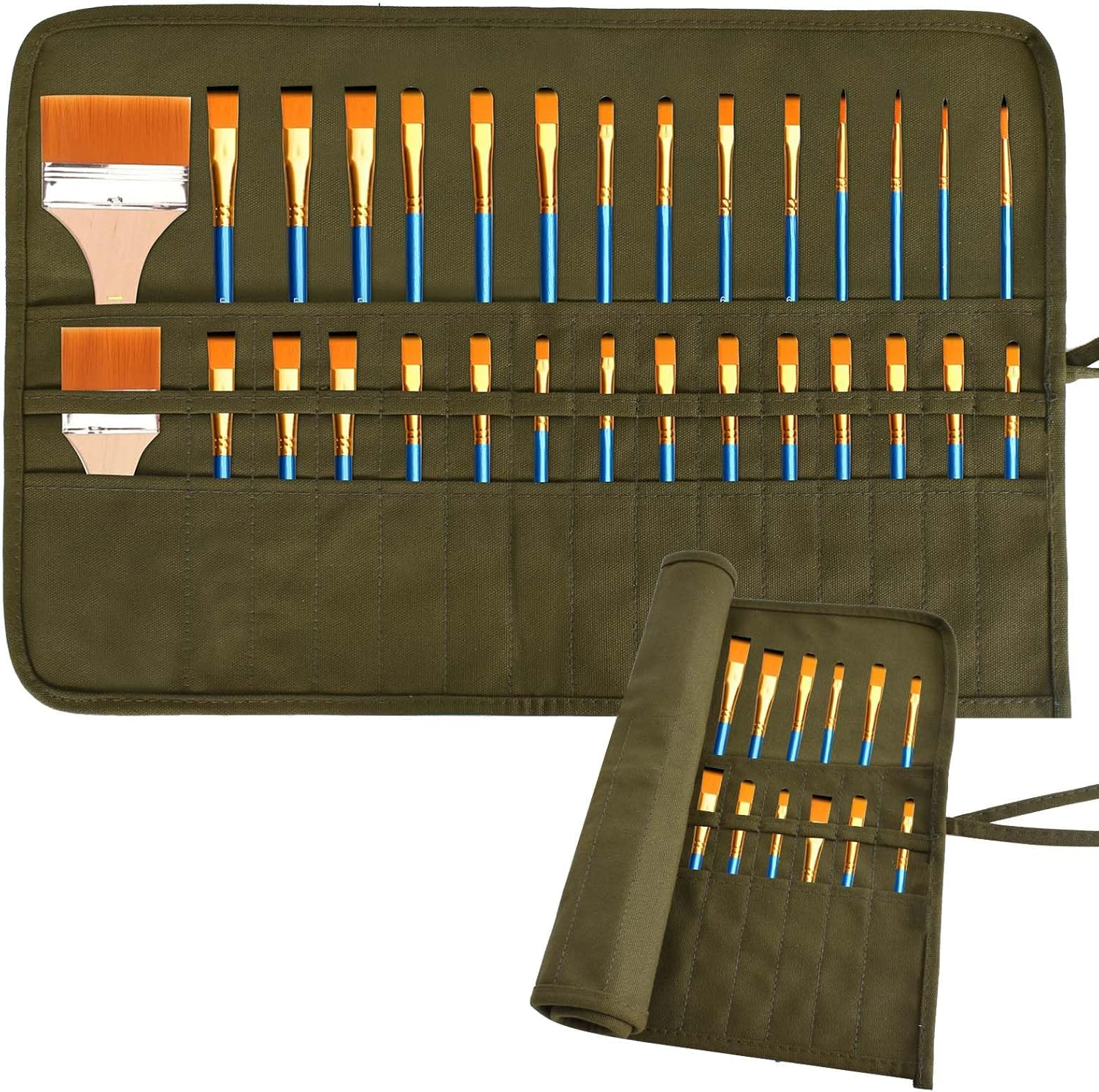 Roll up Paint Brush Holder 30 Slots, Canvas Pouch, Paint Brush Storage, Artist, Makeup, Acrylic Oil Watercolor Gouache image number 5