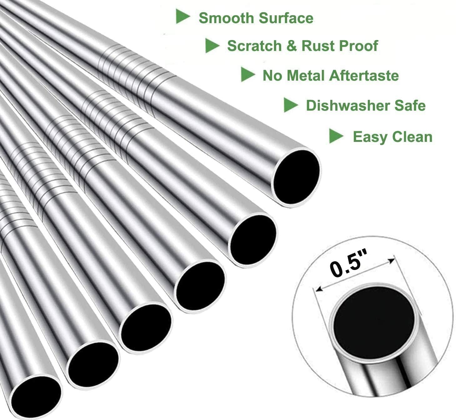 Vinaco Stainless Steel Smoothie Straws, 0.5'' Extra Wide Reusable Metal Drinking Straws for Milkshakes, Bubble Tea, Smoothie, Set of 6 Jumbo Drinks with 1 Cleaning Brush image number 6