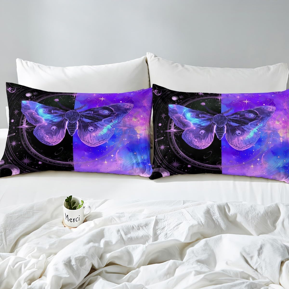 Homewish Goth Moth Duvet Cover Set, Purple Galaxy, 135 X 200 Cm Bed Linen Sets, Rustic Aesthetic Animal Comforter Cover, Bohemian Sun and Moon Bed Set, Boho Bedroom Decor image number 1